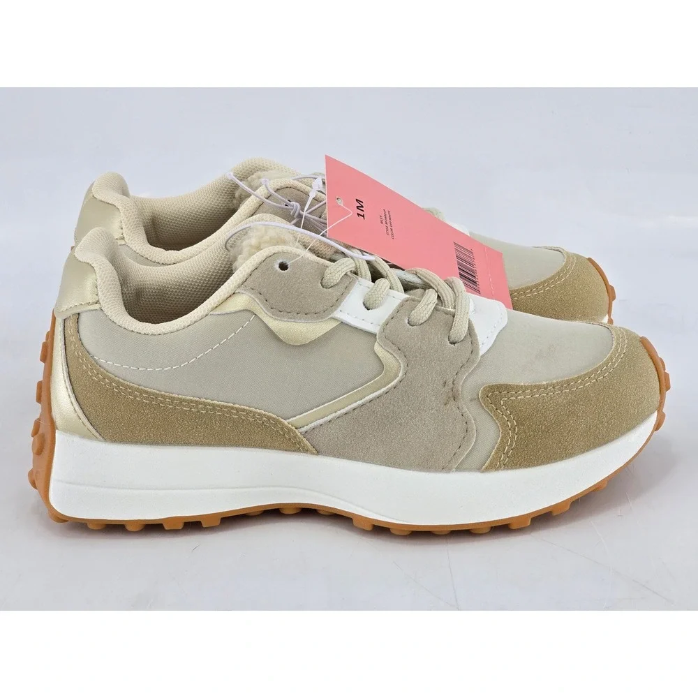 BCBG Girls Riley Sneakers Kids Size 1M Off White Faux Shearling - New